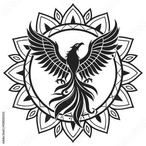Majestic Phoenix Rises From Circular Mandala Design