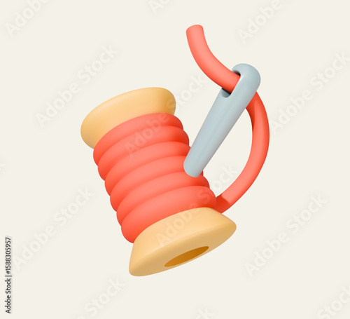 3D illustration of thread spool with needle