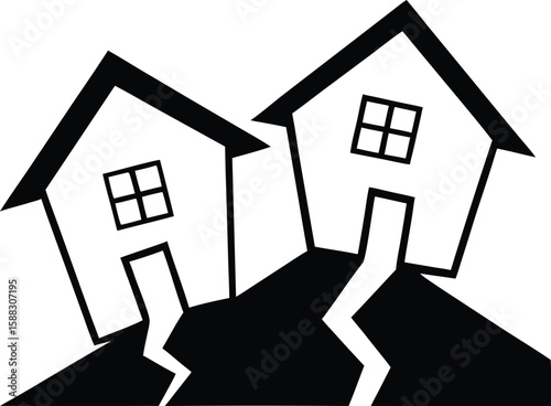 earthquake damage house icon