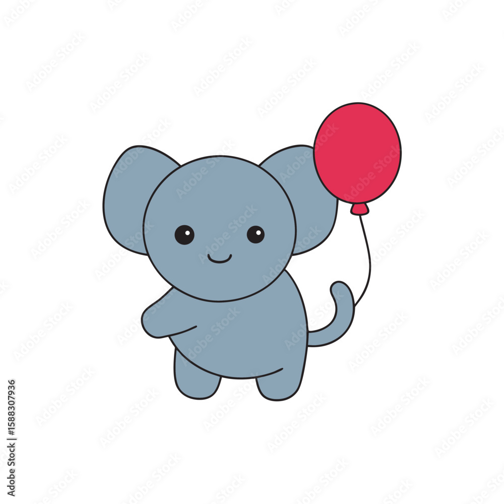 Fototapeta premium -kawaii-elephant-holding-a-balloon-with-trunk--vec.eps