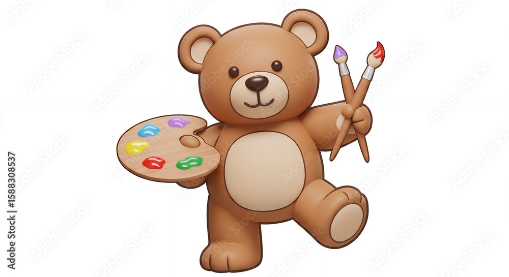 Obraz premium Teddy bear artist painting