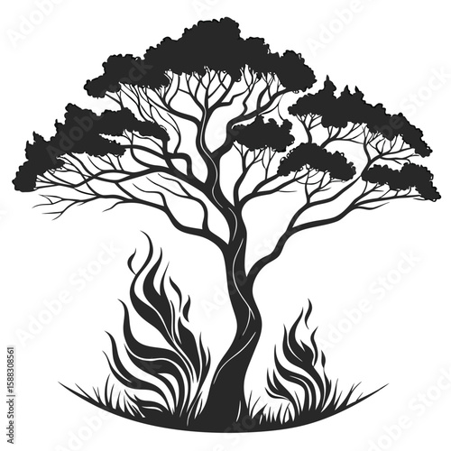 Majestic Tree Resilient Against Wildfire Flames Ascending Skyward