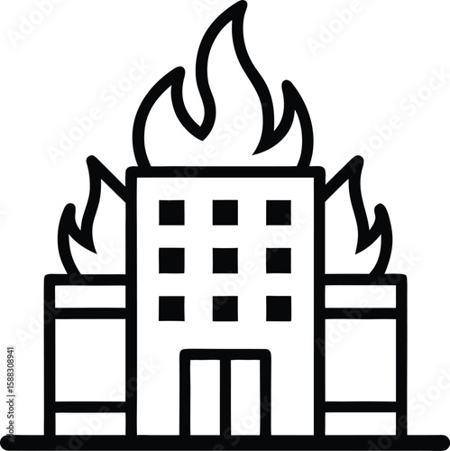Fire in burning house icon isolated. Insurance concept. Security, safety, protection, protect concept. Vector