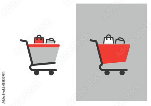 Shopping Cart Filled with Bags