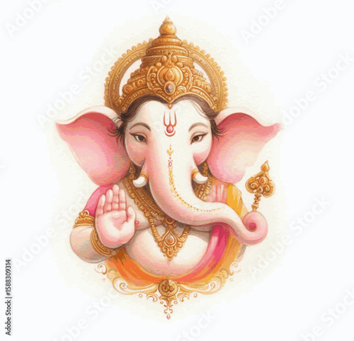 Joyful Tusk Lord Ganesha isolated watercolor vector illustration svg