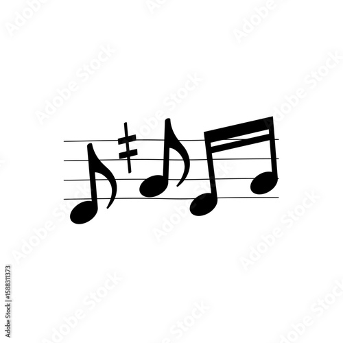 Musical notes and a sharp symbol are placed on a staff, representing music.