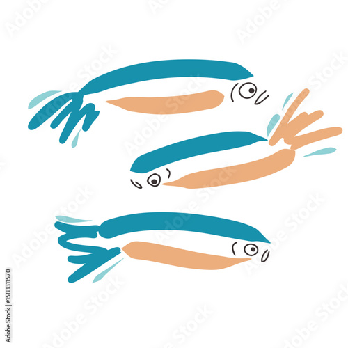 Hand drawn sardines fish silhouette isolated on white background. Flat style vector illustration for logo, tatoo, banner, poster, sticker.