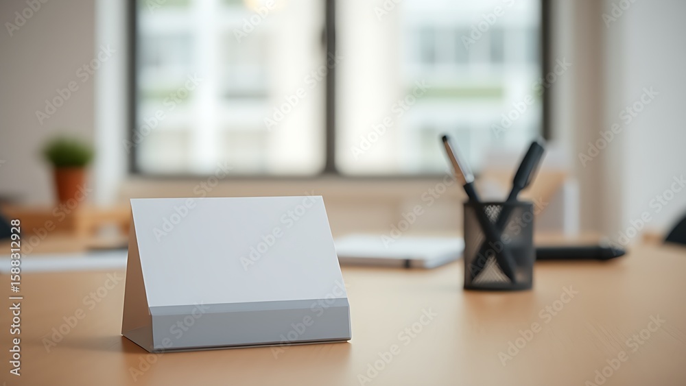 custom made wallpaper toronto digitalMinimalist office desk with a blank notecard and pen holder, featuring soft overhead lighting.