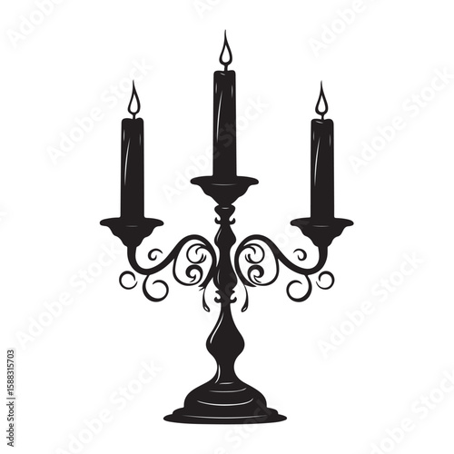 candle silhouette, candle vector illustration, candle icon, Hand drawn vintage candles in bronze candlestick, Elegant vector illustrations of candle