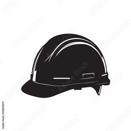 construction helmet silhouette, construction helmet Vector illustration, A hard hat safety helmet illustrated in a solid black silhouette, Safety Helmet silhouette in black on a white background
