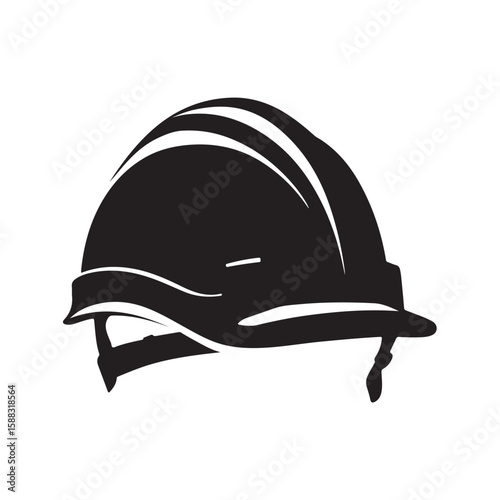 construction helmet silhouette, construction helmet Vector illustration, A hard hat safety helmet illustrated in a solid black silhouette, Safety Helmet silhouette in black on a white background
