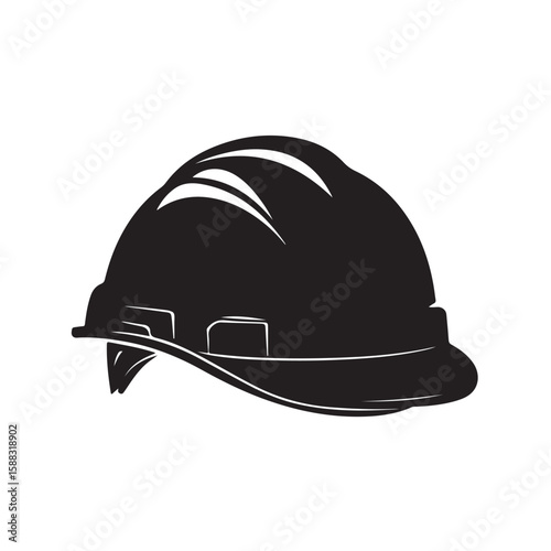 construction helmet silhouette, construction helmet Vector illustration, A hard hat safety helmet illustrated in a solid black silhouette, Safety Helmet silhouette in black on a white background