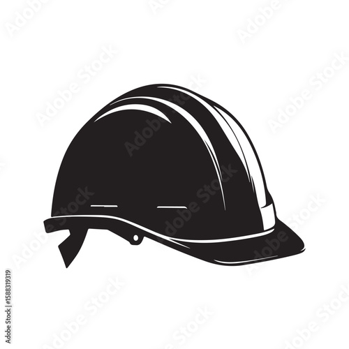 construction helmet silhouette, construction helmet Vector illustration, A hard hat safety helmet illustrated in a solid black silhouette, Safety Helmet silhouette in black on a white background