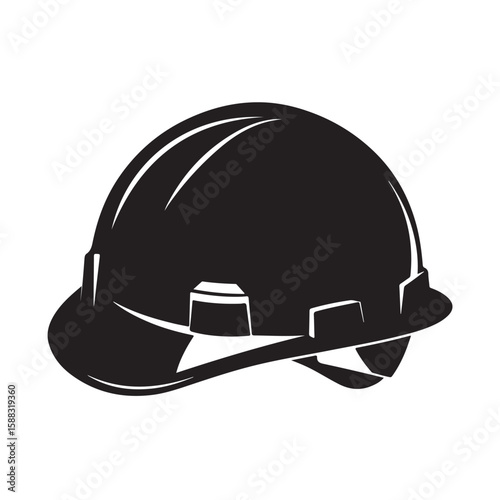 construction helmet silhouette, construction helmet Vector illustration, A hard hat safety helmet illustrated in a solid black silhouette, Safety Helmet silhouette in black on a white background