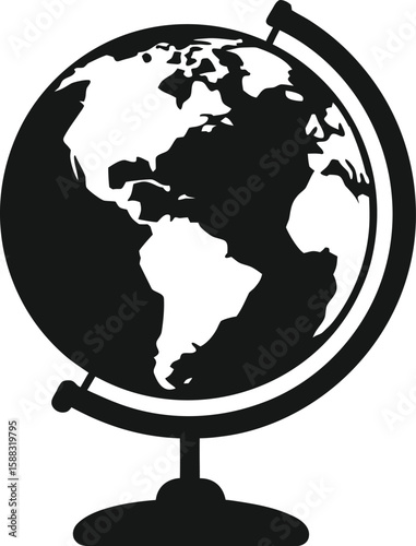 trendy black silhouette vector globe on stand