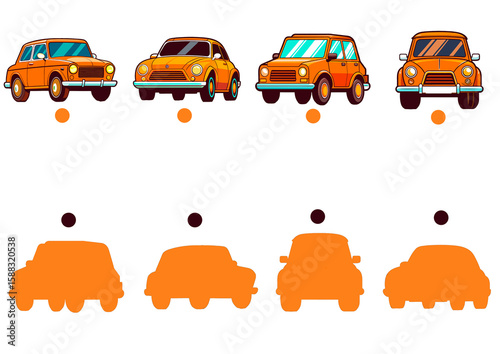 Cartoon cars in orange colors for design and education purposes  