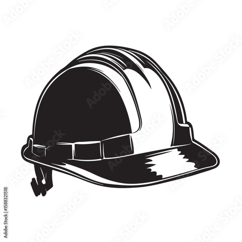 construction helmet silhouette, construction helmet Vector illustration, A hard hat safety helmet illustrated in a solid black silhouette, Safety Helmet silhouette in black on a white background