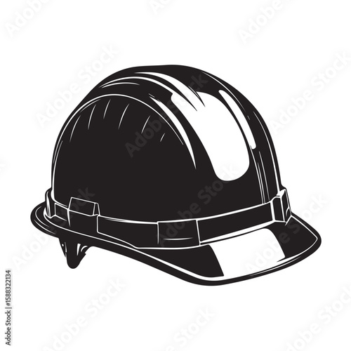 construction helmet silhouette, construction helmet Vector illustration, A hard hat safety helmet illustrated in a solid black silhouette, Safety Helmet silhouette in black on a white background