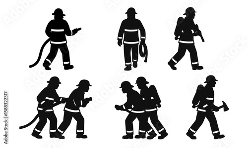 Firefighter Silhouette Vector Illustration Set