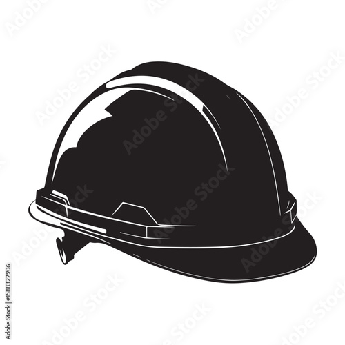construction helmet silhouette, construction helmet Vector illustration, A hard hat safety helmet illustrated in a solid black silhouette, Safety Helmet silhouette in black on a white background