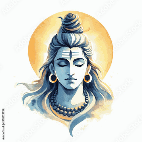 Destroyer's Gaze: Lord Shiva isolated watercolor vector illustration svg