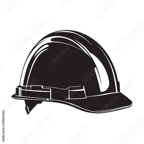 construction helmet silhouette, construction helmet Vector illustration, A hard hat safety helmet illustrated in a solid black silhouette, Safety Helmet silhouette in black on a white background