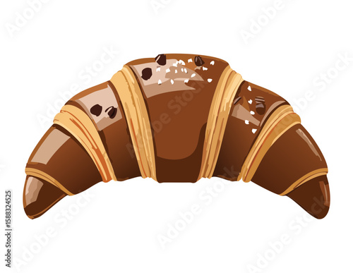 Flaky Croissant with Chocolate Stripes - Vector Illustration