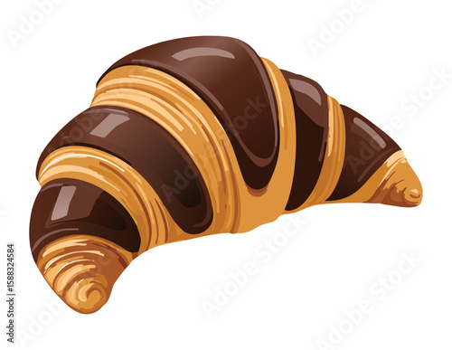Delicious Chocolate Glazed Croissant - Vector Illustration