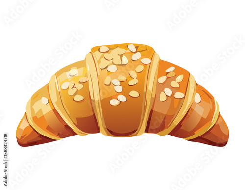 Flaky Croissant Pastry with Sesame Seeds - Vector Illustration