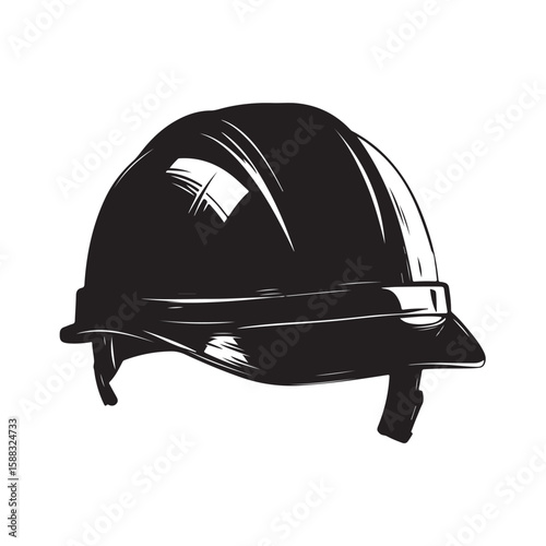 construction helmet silhouette, construction helmet Vector illustration, A hard hat safety helmet illustrated in a solid black silhouette, Safety Helmet silhouette in black on a white background