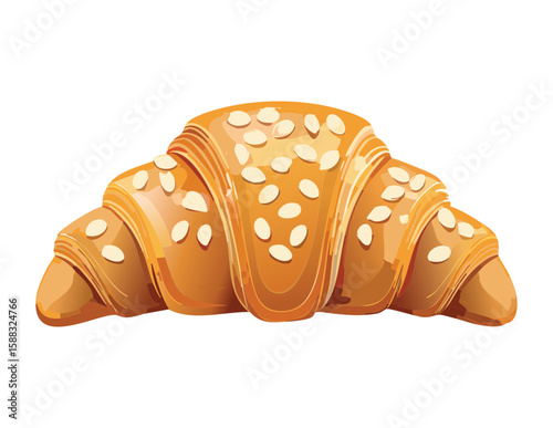 Delicious Croissant Pastry with Almonds - Vector Illustration