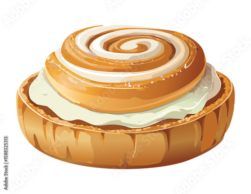 Golden Crust Cream Tart Swirled Dessert - Vector Illustration