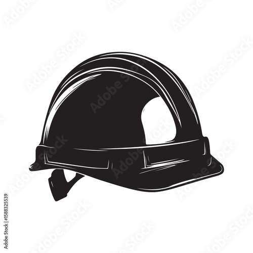 construction helmet silhouette, construction helmet Vector illustration, A hard hat safety helmet illustrated in a solid black silhouette, Safety Helmet silhouette in black on a white background