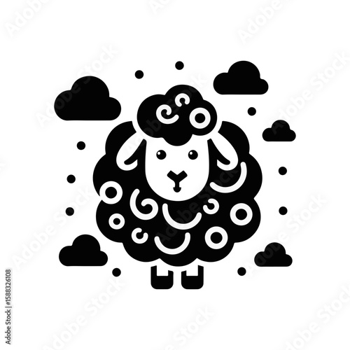 A sheep with curly wool shaped like cotton candy