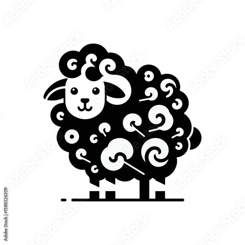 A sheep with curly wool shaped like cotton candy