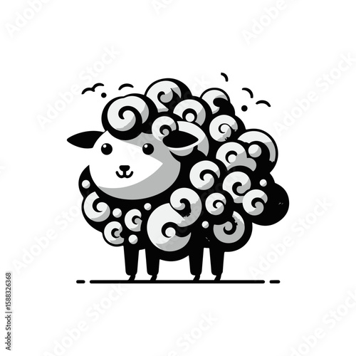 A sheep with curly wool shaped like cotton candy