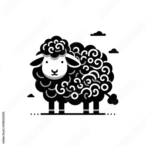 A sheep with curly wool shaped like cotton candy