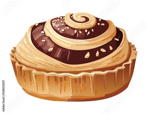 Nutty Chocolate Swirl Pastry - Vector Illustration