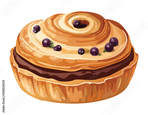 Delicious Nutty Spiral Bun - Vector Illustration