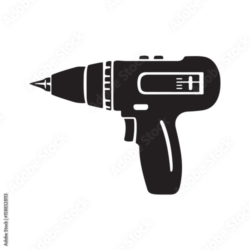 Drill silhouette, Drill silhouette vector illustration with white background, electric drill machine silhouette vector illustration, Electric drill in a minimalist style on a white background