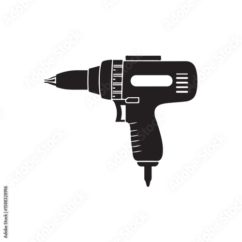 Drill silhouette, Drill silhouette vector illustration with white background, electric drill machine silhouette vector illustration, Electric drill in a minimalist style on a white background