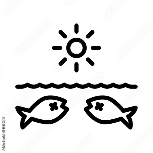 Dead fish outline icon. heatwave black line illustration.