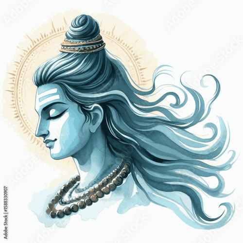 Neelakantha Flow: Lord Shiva isolated watercolor vector illustration svg