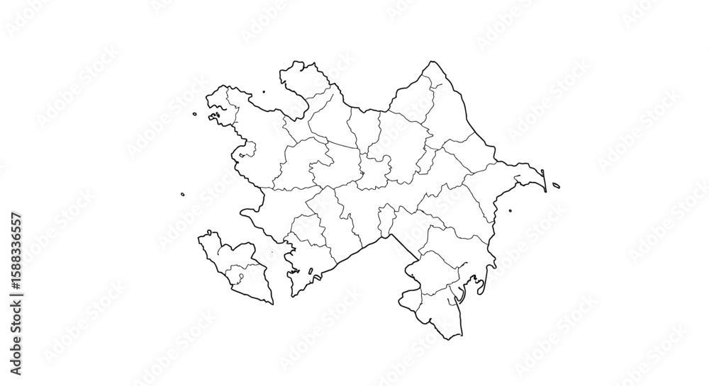 Obraz premium Detailed Outlined Map of Azerbaijan with Regions - Geographical Illustration