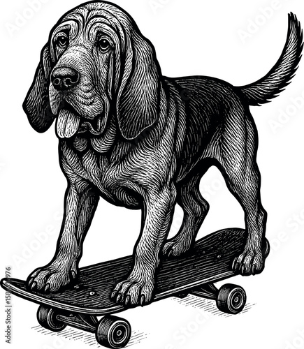Bloodhound on Skateboard vector silhouette design