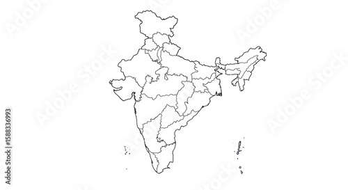 Detailed Outline Map of India with State Borders for Geographic Studies and Educational Purposes