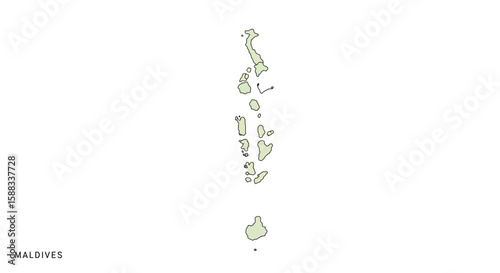 Maldives outline map illustration, showcasing archipelago's unique shape and geographical features, perfect for travel blogs and educational content.