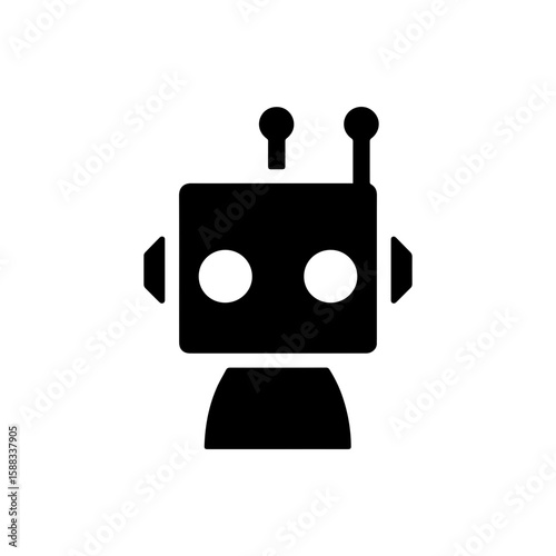 a square-headed robot with black and white blinking eyes without shadows