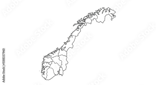 Outline Map of Norway Detailed Vector Illustration for Geography, Education, and Design Projects (Regions and Counties)