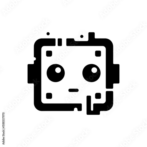 a square-headed robot with black and white blinking eyes without shadows